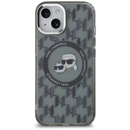 Калъф MagSafe за Apple iPhone 15 Plus, Karl Lagerfeld, IML Monogram Karl & Choupette's Heads, Черен