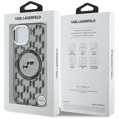 Калъф MagSafe за Apple iPhone 15 Plus, Karl Lagerfeld, IML Monogram Karl & Choupette's Heads, Черен