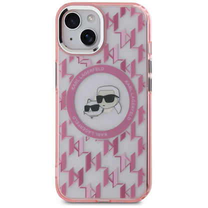 Калъф MagSafe за Apple iPhone 15 Plus, Karl Lagerfeld, IML Monogram Karl & Choupette's Heads, Розов