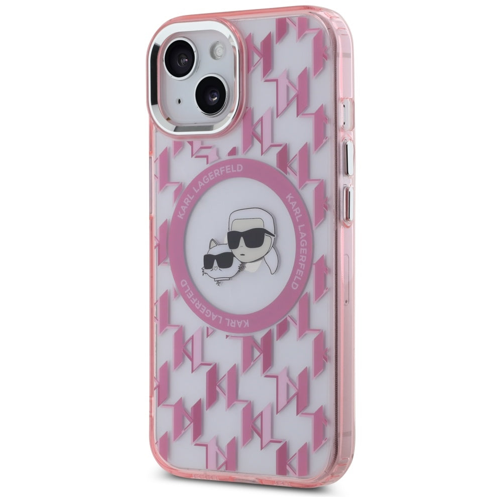 Калъф MagSafe за Apple iPhone 15 Plus, Karl Lagerfeld, IML Monogram Karl & Choupette's Heads, Розов