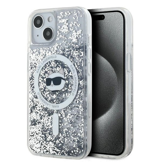 Husa MagSafe за Apple iPhone 15 Plus, Karl Lagerfeld, Liquid Glitter Choupette's Head, Прозрачна