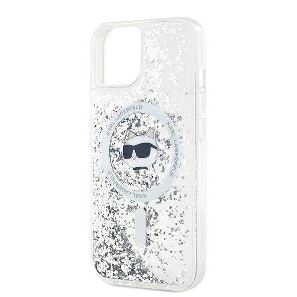 Husa MagSafe за Apple iPhone 15 Plus, Karl Lagerfeld, Liquid Glitter Choupette's Head, Прозрачна