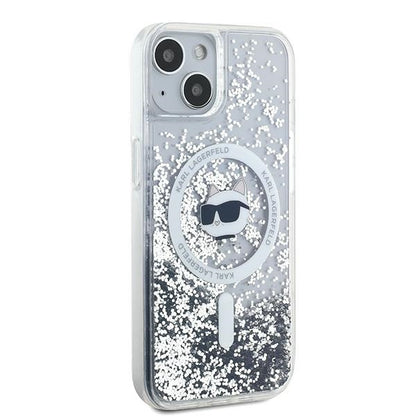 Husa MagSafe за Apple iPhone 15 Plus, Karl Lagerfeld, Liquid Glitter Choupette's Head, Прозрачна