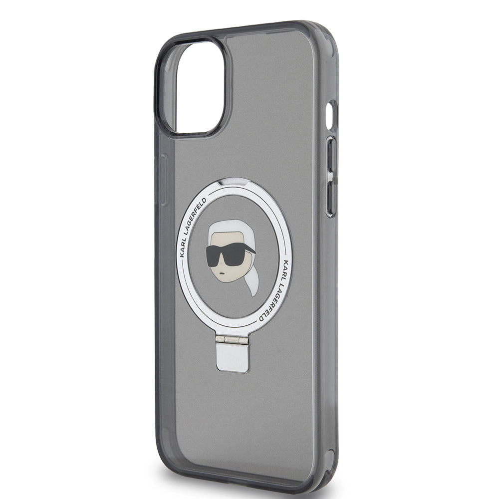 Калъф MagSafe за Apple iPhone 15 Plus, Karl Lagerfeld, Ring Stand Karl's Head, Черен
