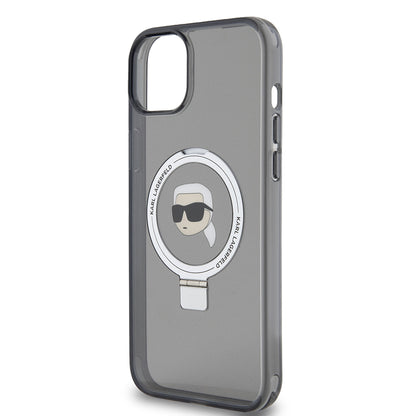 Калъф MagSafe за Apple iPhone 15 Plus, Karl Lagerfeld, Ring Stand Karl's Head, Черен
