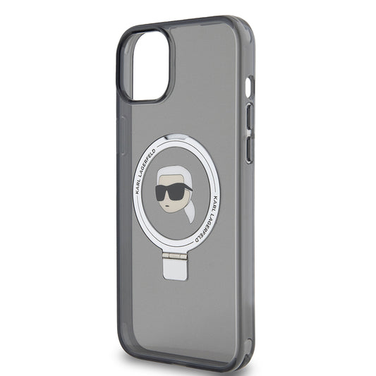Калъф MagSafe за Apple iPhone 15 Plus, Karl Lagerfeld, Ring Stand Karl's Head, Черен
