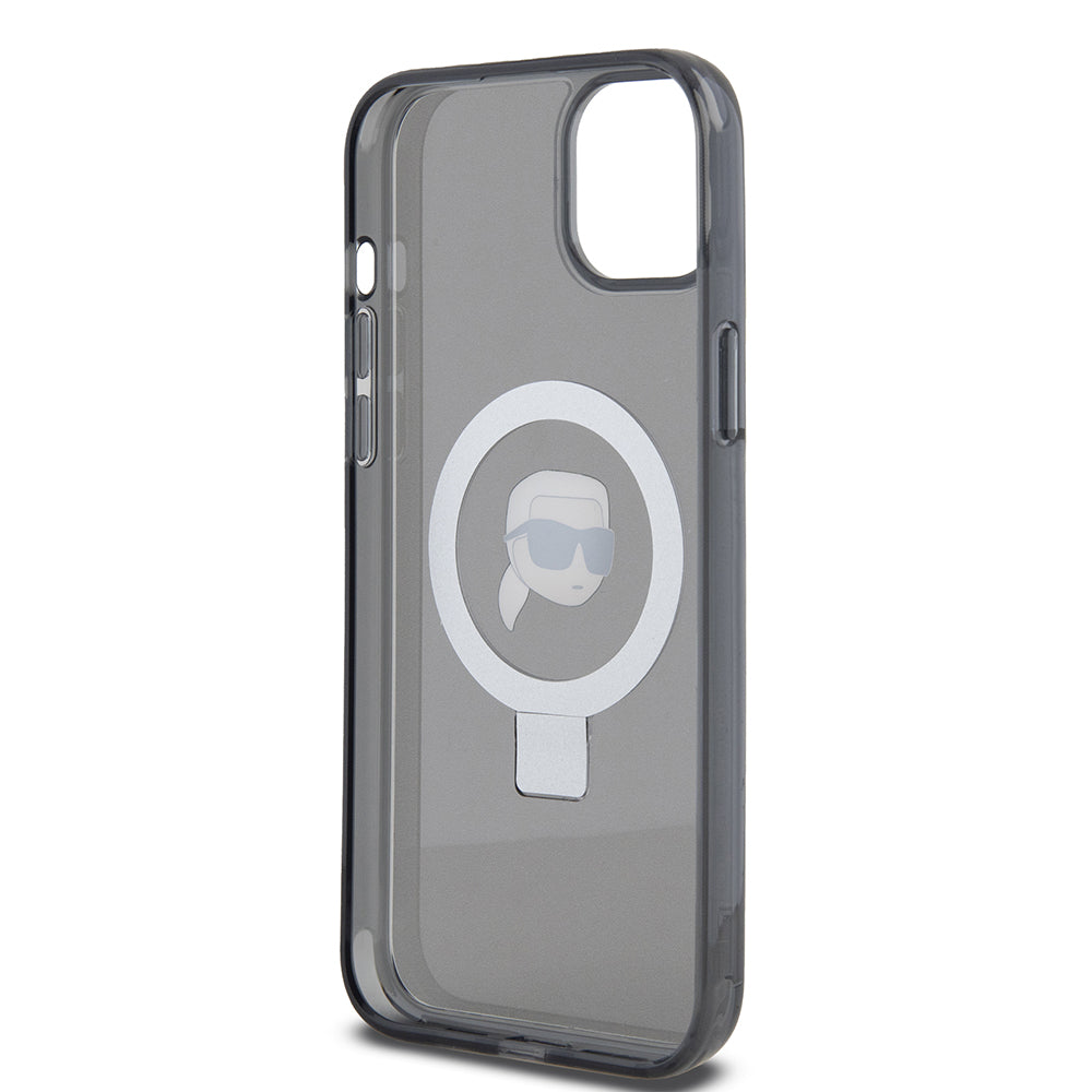 Калъф MagSafe за Apple iPhone 15 Plus, Karl Lagerfeld, Ring Stand Karl's Head, Черен