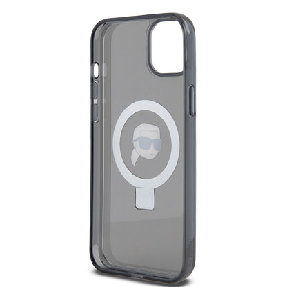 Калъф MagSafe за Apple iPhone 15 Plus, Karl Lagerfeld, Ring Stand Karl's Head, Черен