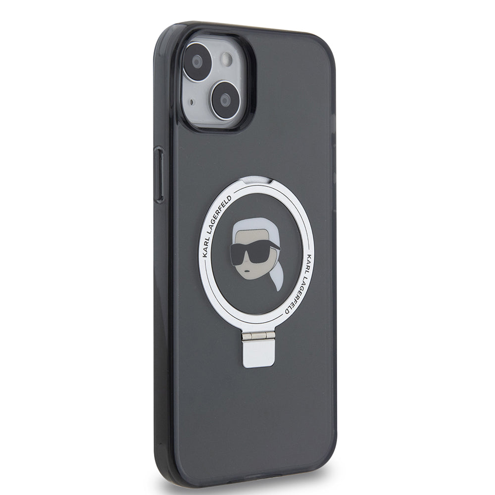 Калъф MagSafe за Apple iPhone 15 Plus, Karl Lagerfeld, Ring Stand Karl's Head, Черен