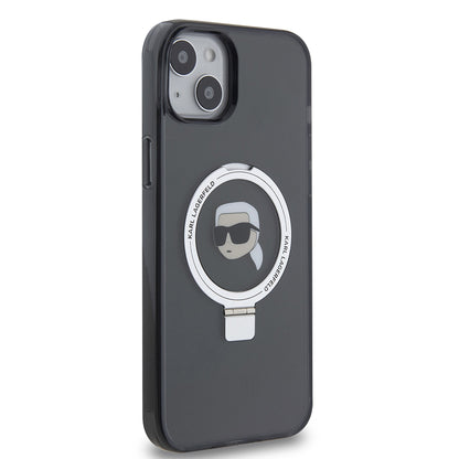 Калъф MagSafe за Apple iPhone 15 Plus, Karl Lagerfeld, Ring Stand Karl's Head, Черен