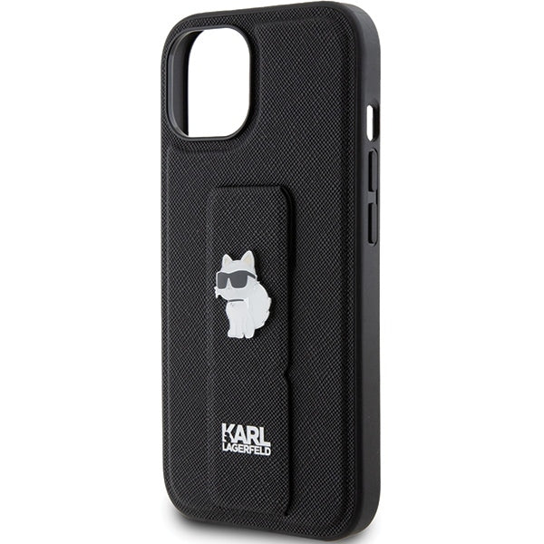 Калъф MagSafe за Apple iPhone 15 Plus, Karl Lagerfeld, Saffiano Gripstand Choupette, Черен