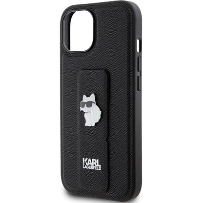 Калъф MagSafe за Apple iPhone 15 Plus, Karl Lagerfeld, Saffiano Gripstand Choupette, Черен