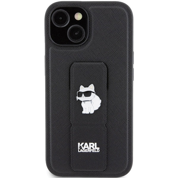Калъф MagSafe за Apple iPhone 15 Plus, Karl Lagerfeld, Saffiano Gripstand Choupette, Черен