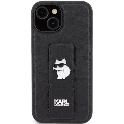 Калъф MagSafe за Apple iPhone 15 Plus, Karl Lagerfeld, Saffiano Gripstand Choupette, Черен