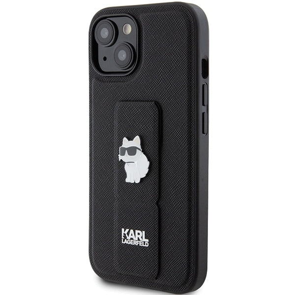 Калъф MagSafe за Apple iPhone 15 Plus, Karl Lagerfeld, Saffiano Gripstand Choupette, Черен