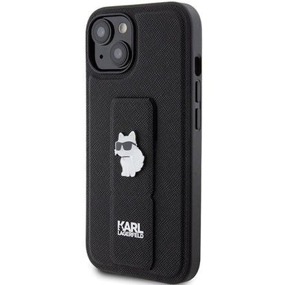 Калъф MagSafe за Apple iPhone 15 Plus, Karl Lagerfeld, Saffiano Gripstand Choupette, Черен