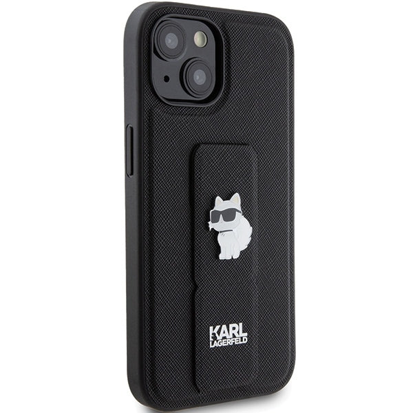 Калъф MagSafe за Apple iPhone 15 Plus, Karl Lagerfeld, Saffiano Gripstand Choupette, Черен