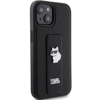 Калъф MagSafe за Apple iPhone 15 Plus, Karl Lagerfeld, Saffiano Gripstand Choupette, Черен