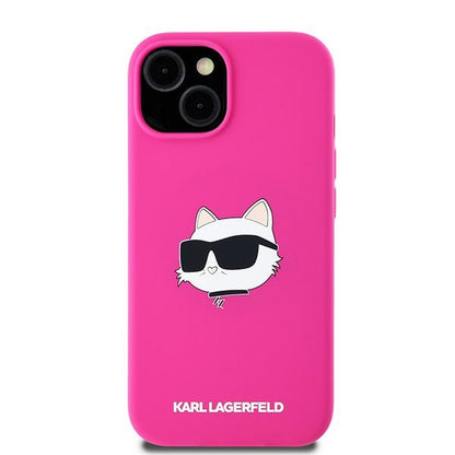 MagSafe Case for Apple iPhone 15 Plus, Karl Lagerfeld, Silicone Choupette's Head, Fuchsia
