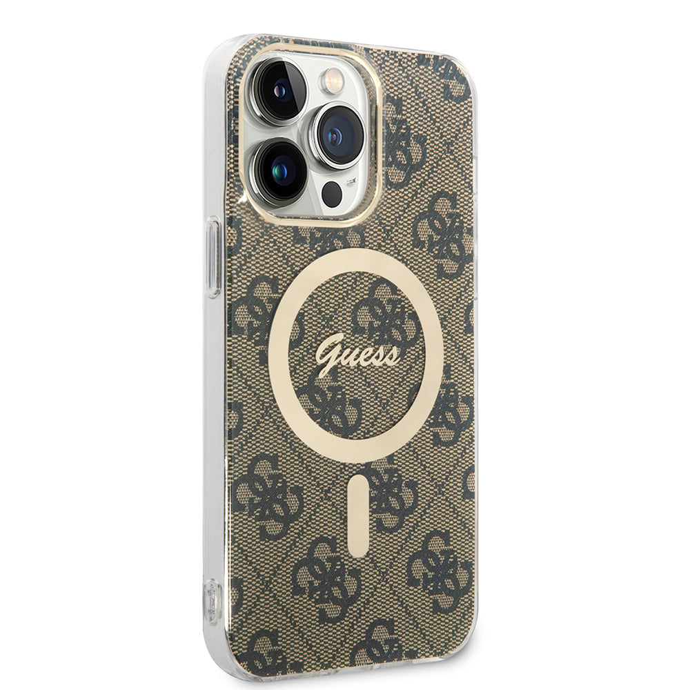 Калъф MagSafe за Apple iPhone 15 Pro, Guess, 4G IML, Кафяв GUHMP15LH4STW