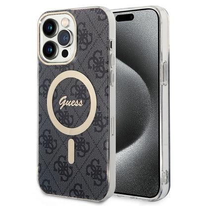 MagSafe Case for Apple iPhone 15 Pro, Guess, 4G IML, Black GUHMP15LH4STK