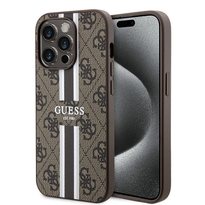 Калъф MagSafe за Apple iPhone 15 Pro, Guess, 4G Printed Stripes, Кафяв