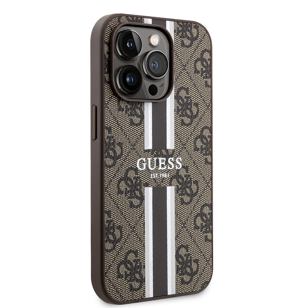 Калъф MagSafe за Apple iPhone 15 Pro, Guess, 4G Printed Stripes, Кафяв