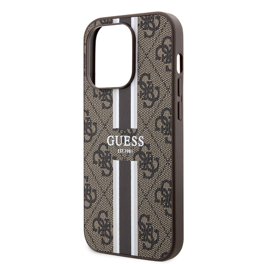 Калъф MagSafe за Apple iPhone 15 Pro, Guess, 4G Printed Stripes, Кафяв