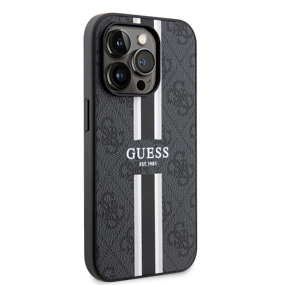 Калъф MagSafe за Apple iPhone 15 Pro, Guess, 4G Printed Stripes, Черен