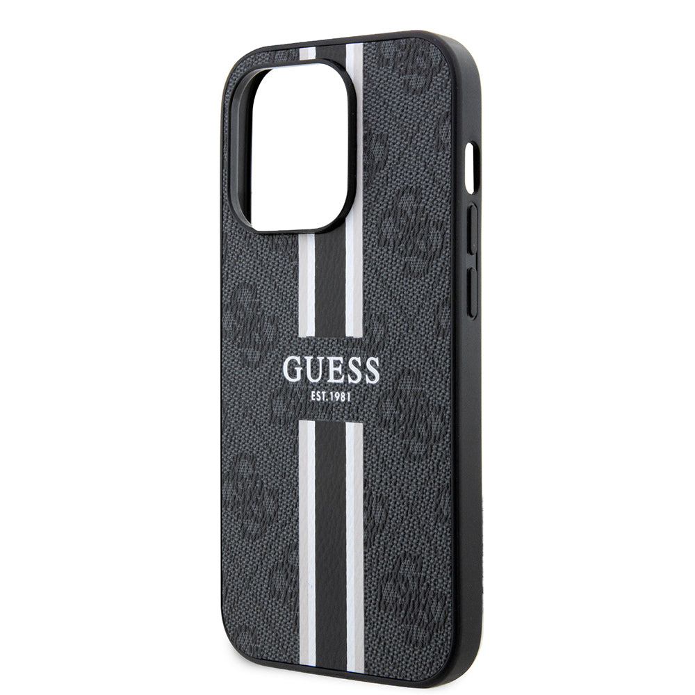 Калъф MagSafe за Apple iPhone 15 Pro, Guess, 4G Printed Stripes, Черен