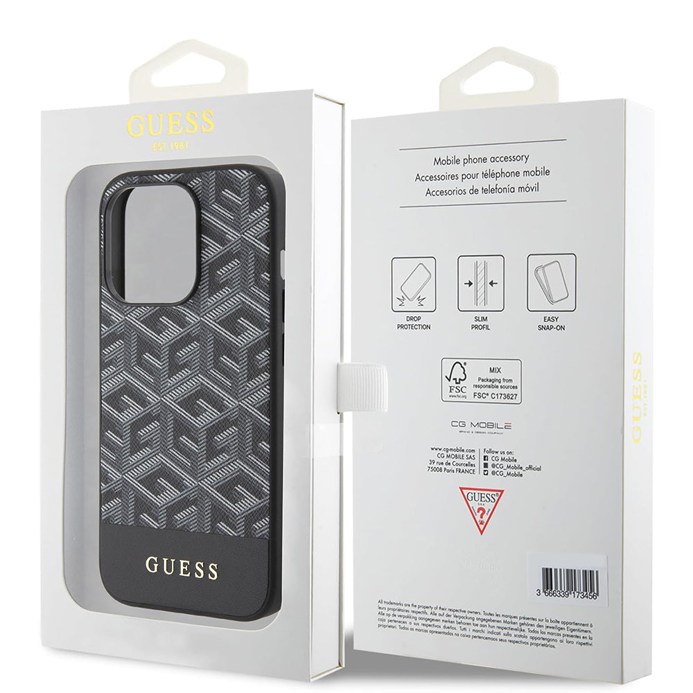 Калъф MagSafe за Apple iPhone 15 Pro, Guess, GCube Stripes, Черен