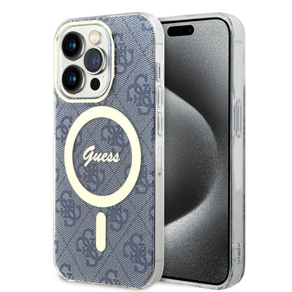 Калъф MagSafe за Apple iPhone 15 Pro, Guess, IML 4G, Син