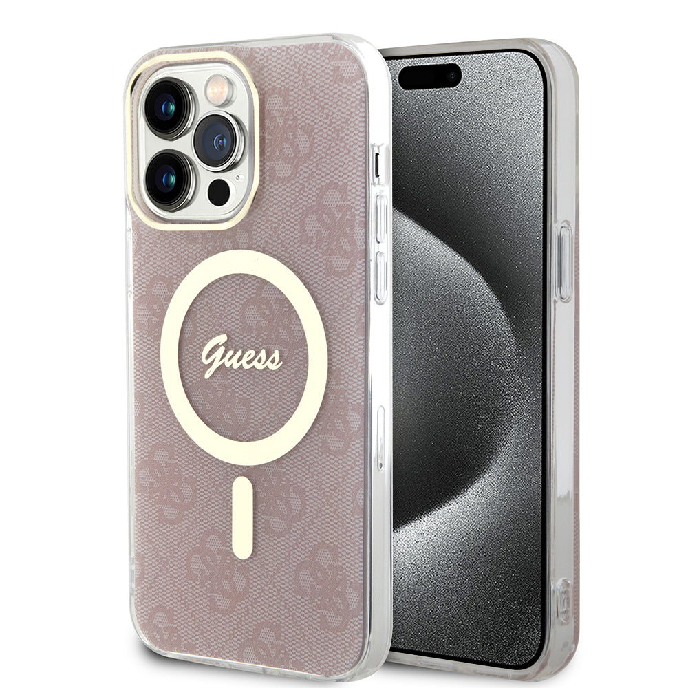 Калъф MagSafe за Apple iPhone 15 Pro, Guess, IML 4G, Розов