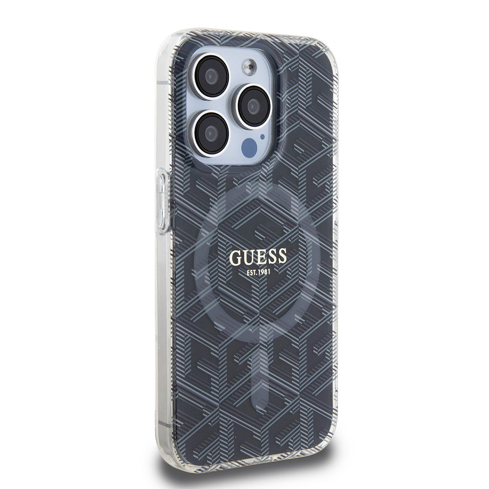Калъф MagSafe за Apple iPhone 15 Pro, Guess, IML Gcube, Черен