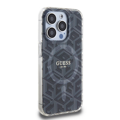 Калъф MagSafe за Apple iPhone 15 Pro, Guess, IML Gcube, Черен