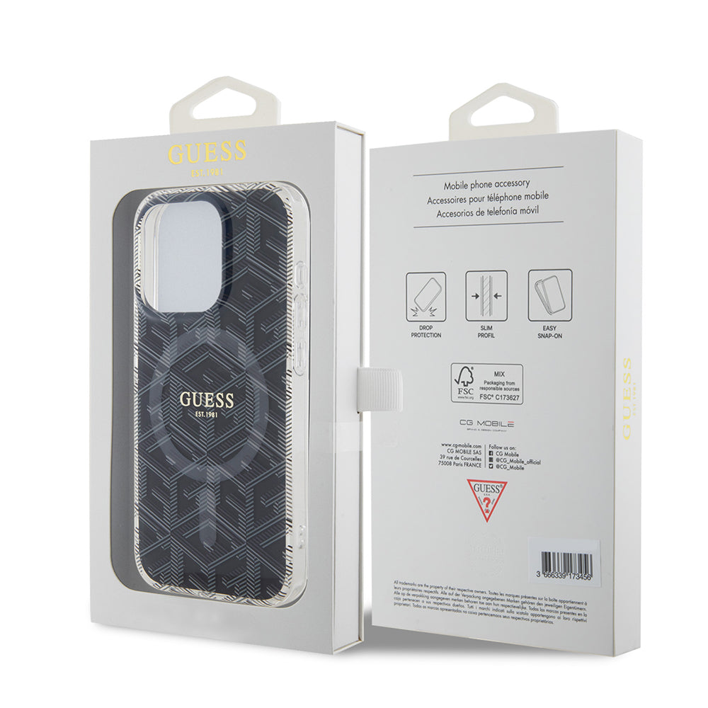 Калъф MagSafe за Apple iPhone 15 Pro, Guess, IML Gcube, Черен
