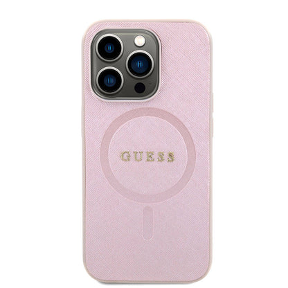 Калъф MagSafe за Apple iPhone 15 Pro, Guess, Saffiano, Розов
