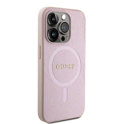 Калъф MagSafe за Apple iPhone 15 Pro, Guess, Saffiano, Розов