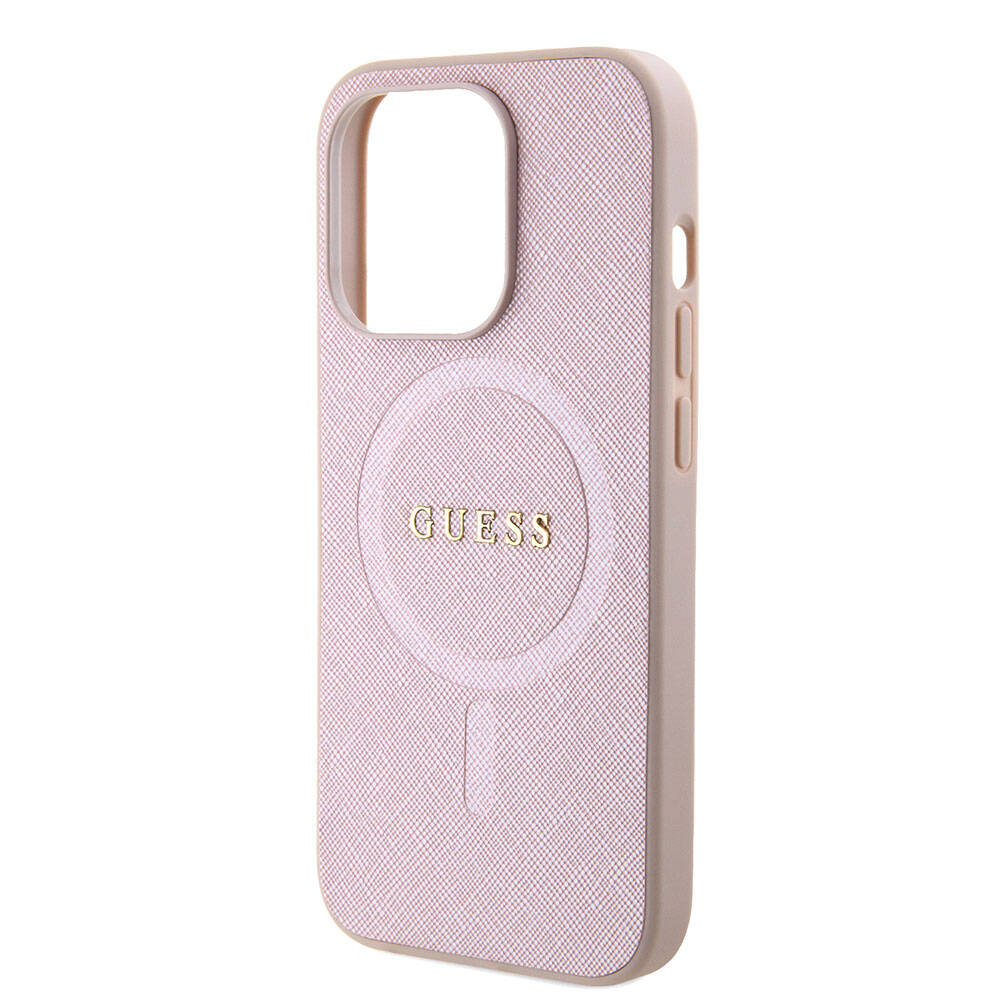 Калъф MagSafe за Apple iPhone 15 Pro, Guess, Saffiano, Розов