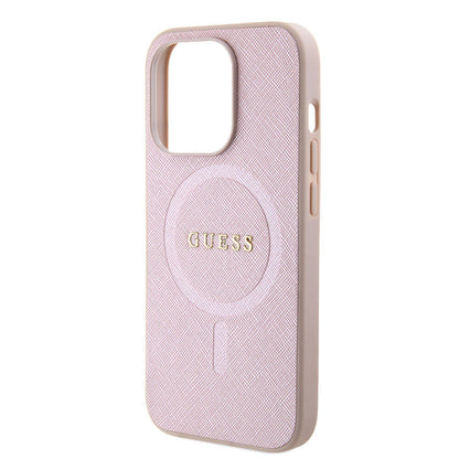Калъф MagSafe за Apple iPhone 15 Pro, Guess, Saffiano, Розов