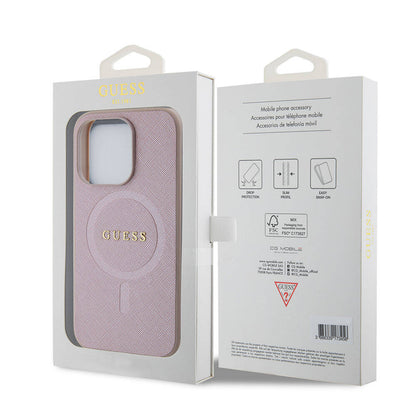 Калъф MagSafe за Apple iPhone 15 Pro, Guess, Saffiano, Розов