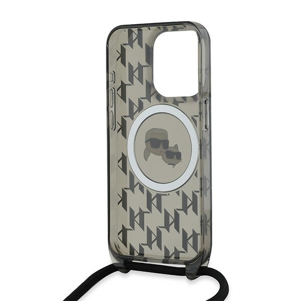 MagSafe Case for Apple iPhone 15 Pro, Karl Lagerfeld, IML Crossbody Monogram Karl & Choupette's Heads, Black