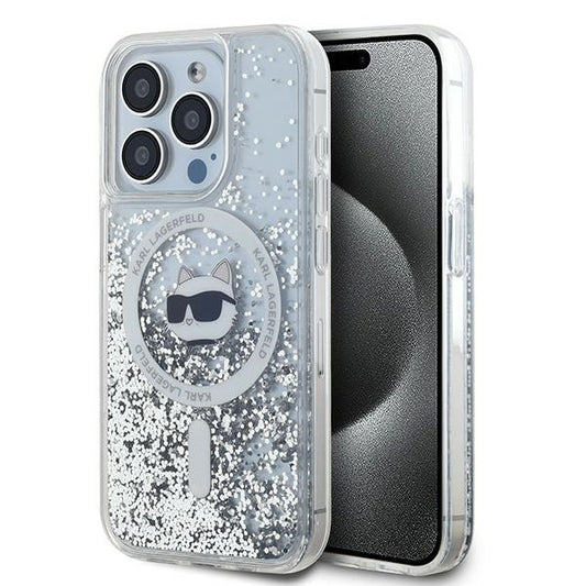 Калъф MagSafe за Apple iPhone 15 Pro, Karl Lagerfeld, Liquid Glitter Choupette Head, Прозрачен