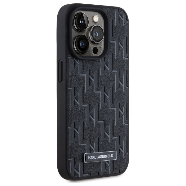 Калъф MagSafe за Apple iPhone 15 Pro, Karl Lagerfeld, Monogram Metal Logo, Черен