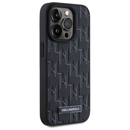 Калъф MagSafe за Apple iPhone 15 Pro, Karl Lagerfeld, Monogram Metal Logo, Черен