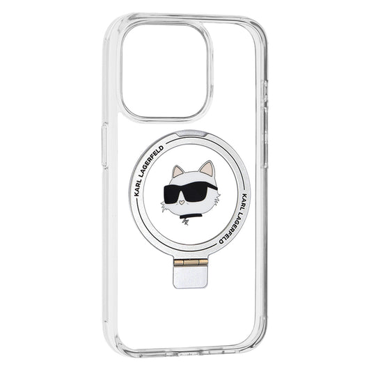 Калъф MagSafe за Apple iPhone 15 Pro, Karl Lagerfeld, Ring Stand Choupette's Head, Бял