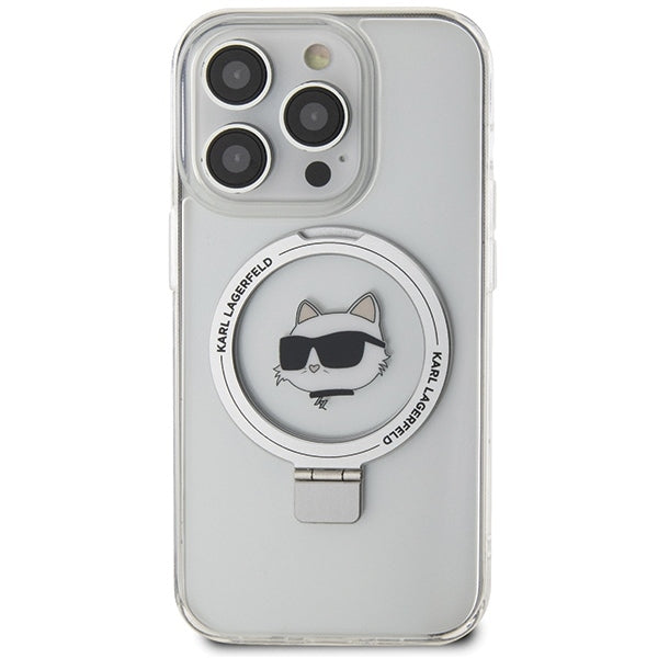 MagSafe Case for Apple iPhone 15 Pro, Karl Lagerfeld, Ring Stand Choupette's Head, White