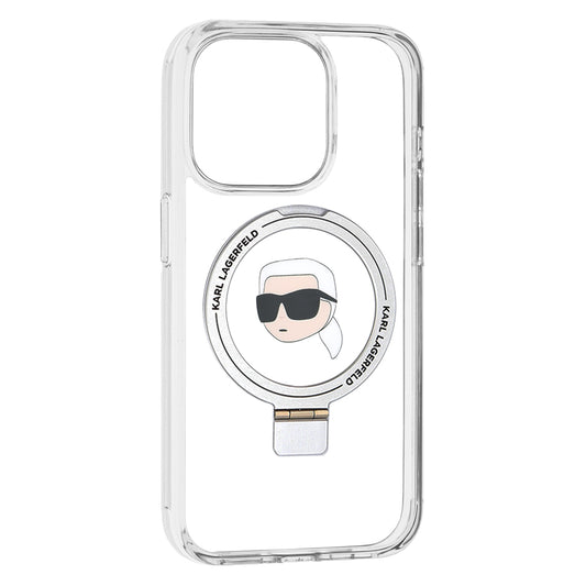 Калъф MagSafe за Apple iPhone 15 Pro, Karl Lagerfeld, Ring Stand Karl's Head, Бял