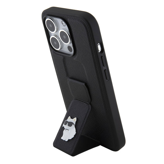 Калъф MagSafe за Apple iPhone 15 Pro, Karl Lagerfeld, Saffiano Gripstand Choupette, Черен