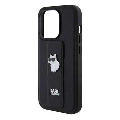 MagSafe Case for Apple iPhone 15 Pro, Karl Lagerfeld, Saffiano Gripstand Choupette, Black